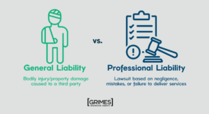 Image depicting differences between general liability and professional liability, as listed above