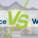 Title page, overlay text "Home insurance vs. home warranty" over an image of a home in the background