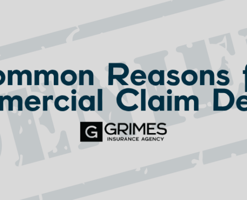 Blog Title Page with image of a "denied" stamp and overlay text reading "Common Reasons for Commercial Claim Denials"