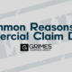 Blog Title Page with image of a "denied" stamp and overlay text reading "Common Reasons for Commercial Claim Denials"