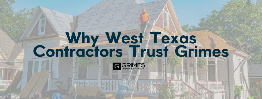 Title Page with image of construction site in the background. Text overlay reads "Why West Texas Contractors Trust Grimes"