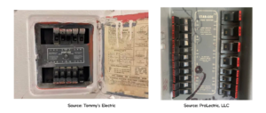 Two images of a Federal Pacific Electrical panel