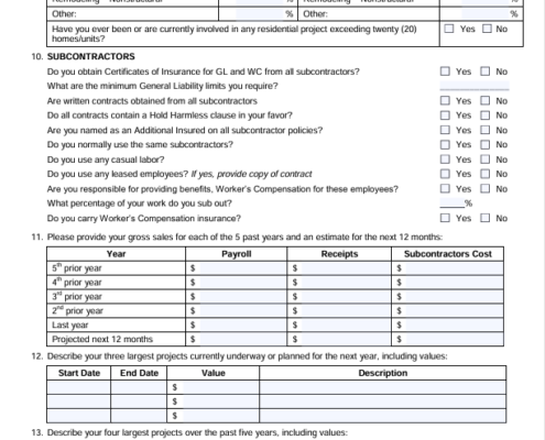 Screenshot of the second page of an example contactor supplemental application page.