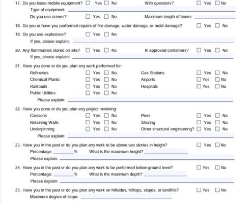 Screenshot of the third page of an example contactor supplemental application page.