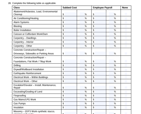 Screenshot of the fourth page of an example contactor supplemental application page.