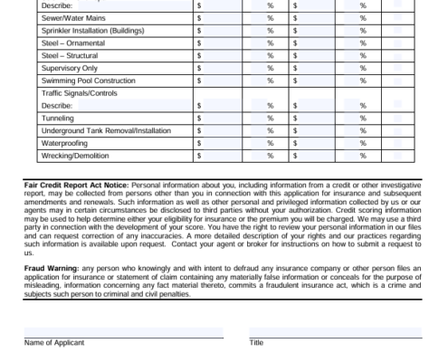 Screenshot of the fifth page of an example contactor supplemental application page.