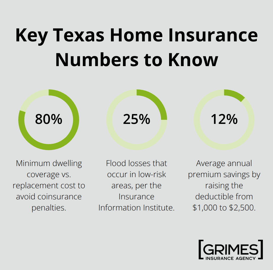 Infographic showing 80% dwelling coverage target, 25% of flood losses in low-risk areas, and 12% savings from raising deductibles.
