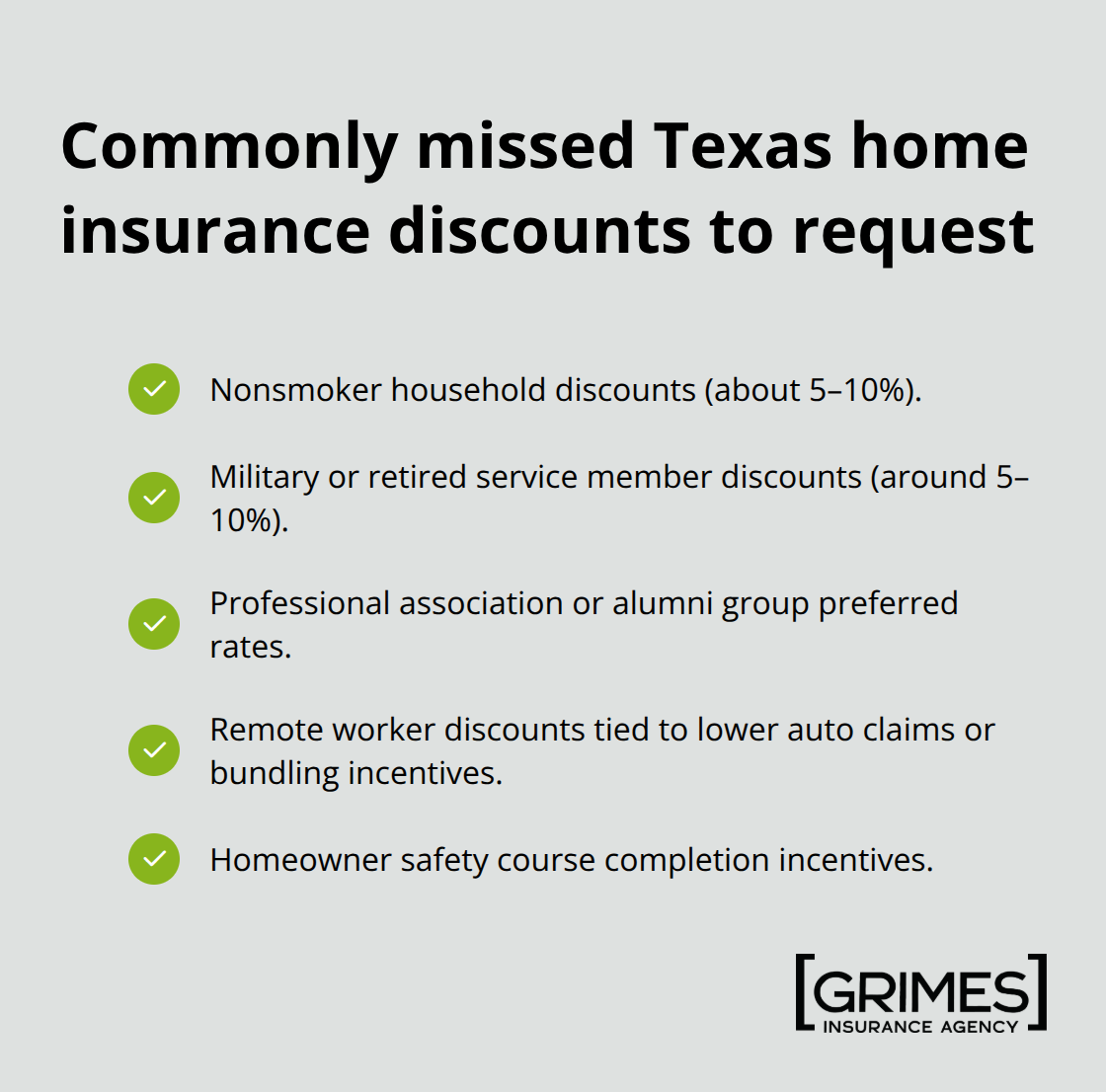 Checklist of overlooked home insurance discounts Texas homeowners should ask for