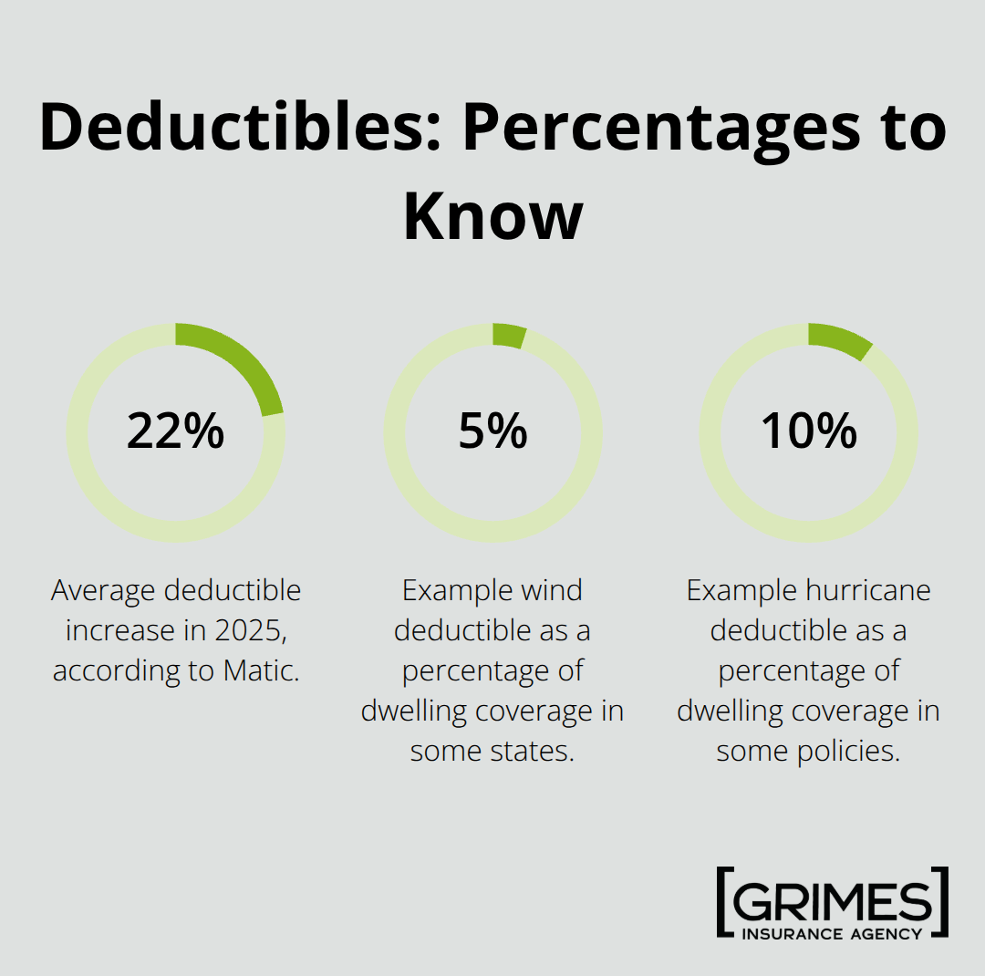 Key deductible-related percentages that affect cost and claims.